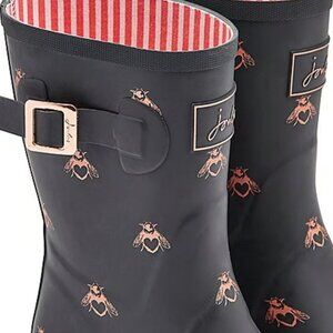NWT Joules Womens Molly Welly Mid Height Rain Boot size 10 Black Pink Love Bees
